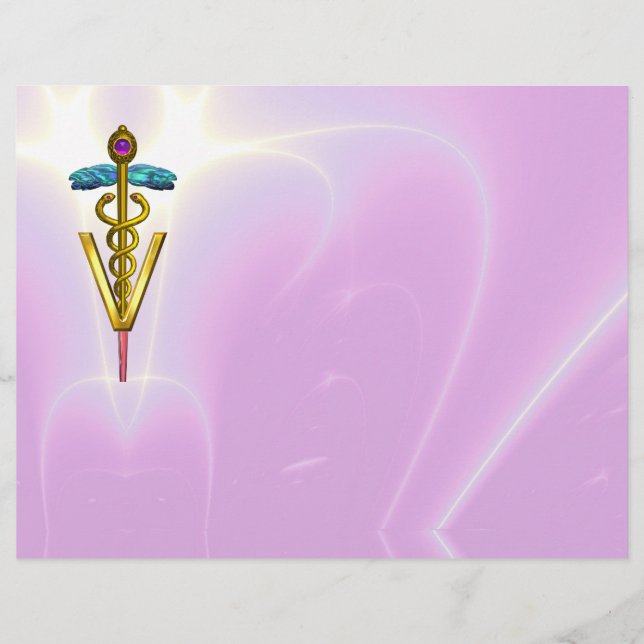 GOLD CADUCEUS VETERINARY SYMBOL, lilac ,pink (Front)