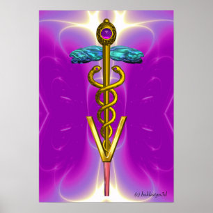 GOLD CADUCEUS VETERINARY SYMBOL Pink Fuchsia Poster