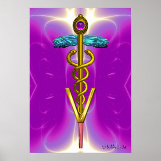 GOLD CADUCEUS VETERINARY SYMBOL Pink Fuchsia Poster