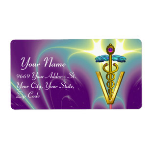 GOLD CADUCEUS VETERINARY SYMBOL Purple Aqua Blue