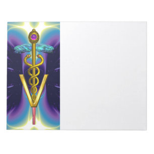 GOLD CADUCEUS VETERINARY SYMBOL, Purple Blue Notepad