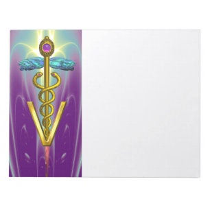 GOLD CADUCEUS VETERINARY SYMBOL, Purple Teal Notepad