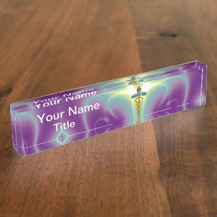 GOLD CADUCEUS , Vibrant Purple Green Nameplate