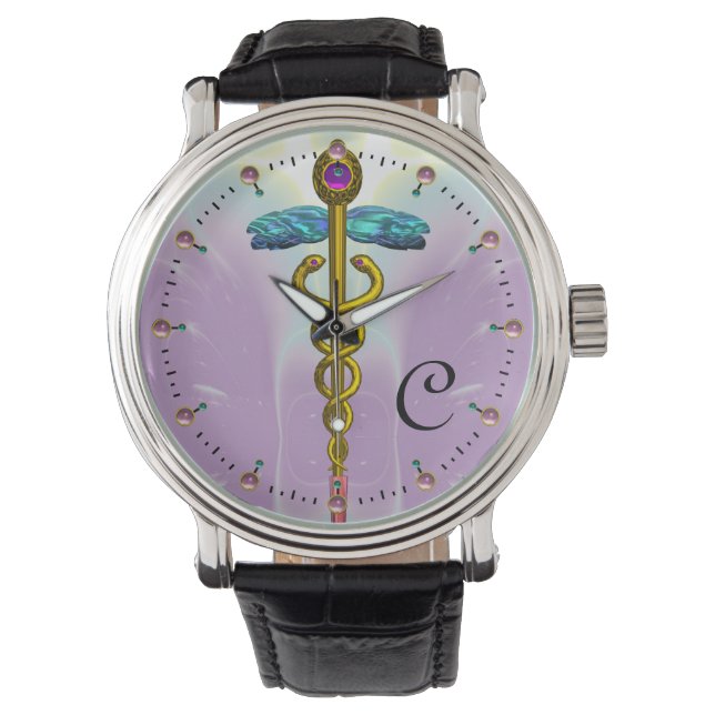 GOLD CADUCEUS WITH CELTIC KNOTS MONOGRAM Lilac Watch (Front)