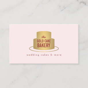 Gold Cake Logo on Pink for Bakery, Cafe, Chef Business Card
