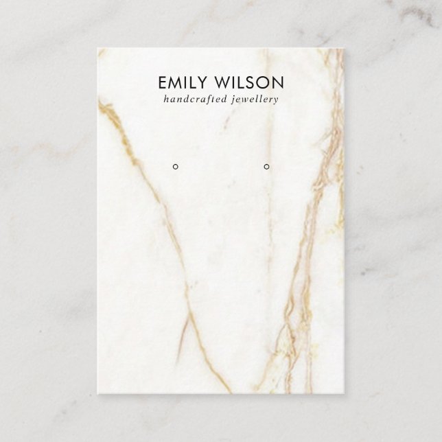 GOLD CALACATTA MARBLE TEXTURE STUD EARRING DISPLAY BUSINESS CARD (Front)