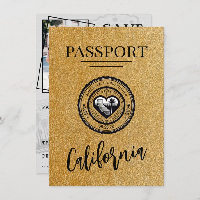 Gold California Passport Save The Date (Front/Back)