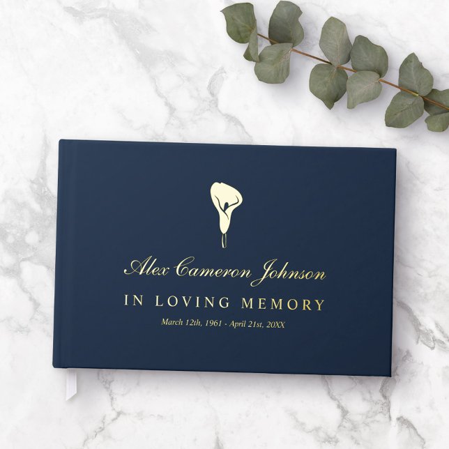 Gold Calla Lily Navy Blue In Loving Memory Guest Book (Creator Uploaded)
