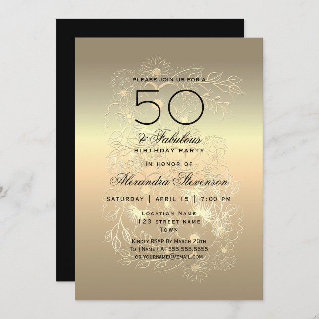 Gold Calligraphy 50th Birthday Invitation (Front/Back)