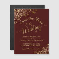 Gold Calligraphy Auburn Brown Save the Date Magnet