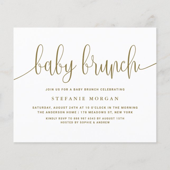 Gold Calligraphy Baby Brunch Invitation (Front)