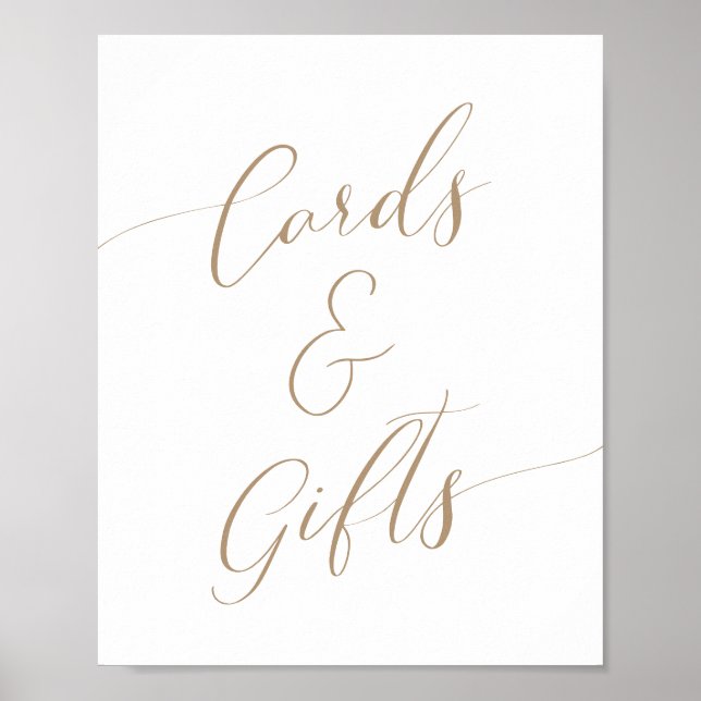 Gold Calligraphy Baby Shower Cards and Gifts Sign (Front)