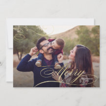 Gold Calligraphy Big Photo Merry Christmas Card