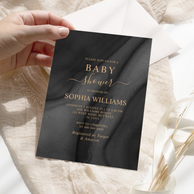 Gold Calligraphy & Black Baby Shower Invitation (Creator Uploaded)