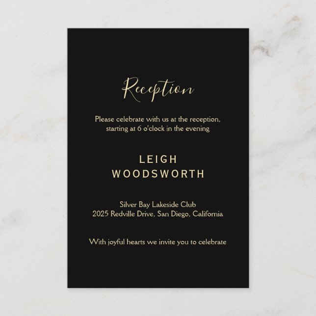 Gold Calligraphy Black Reception Card (Front)