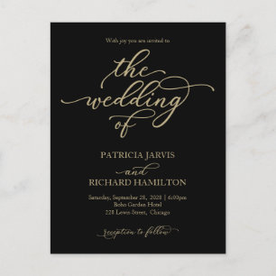 Gold Calligraphy Black Wedding Invitation Postcard