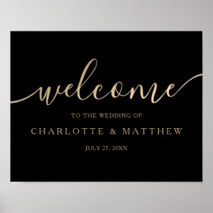 Gold Calligraphy Black Welcome Wedding Poster