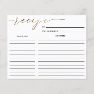Gold Calligraphy Bridal Shower Recipe Card