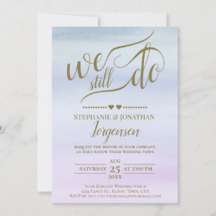 Gold Calligraphy Dusty Blue & Lilac Vow Renewal Invitation