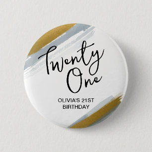 Gold calligraphy elegant 21st birthday invitation 6 cm round badge