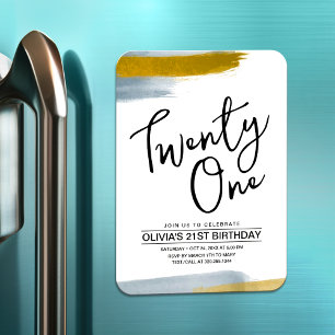 Gold calligraphy elegant 21st birthday invitation magnet