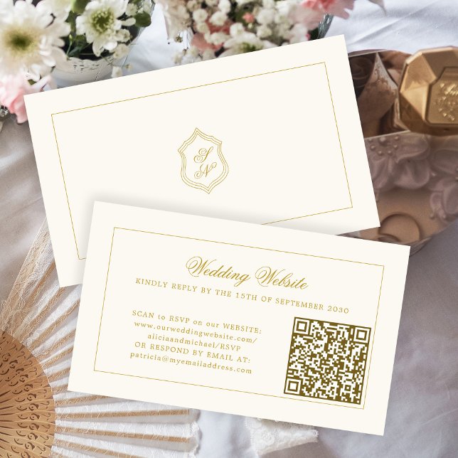 Gold calligraphy elegant QR code wedding RSVP Enclosure Card (Creator Uploaded)