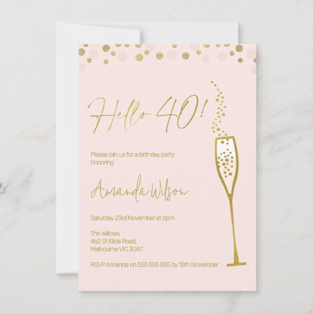 Gold Calligraphy Glass 40th Birthday Invitation (Front)