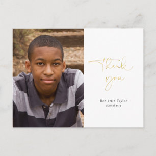 Gold Calligraphy Graduation Thank You with Photo Postcard