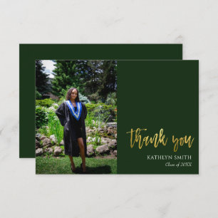 Gold Calligraphy Green Modern Photo Graduation Thank You Card
