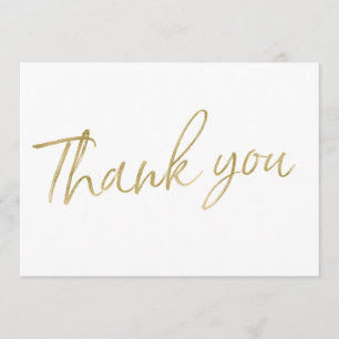 Gold Calligraphy Hand Lettered Wedding "Thank you" Thank You Card