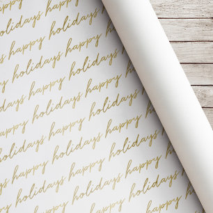 Gold Calligraphy Happy Holidays Christmas Wrapping Paper