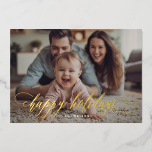 Gold Calligraphy Happy Holidays Photo Christmas