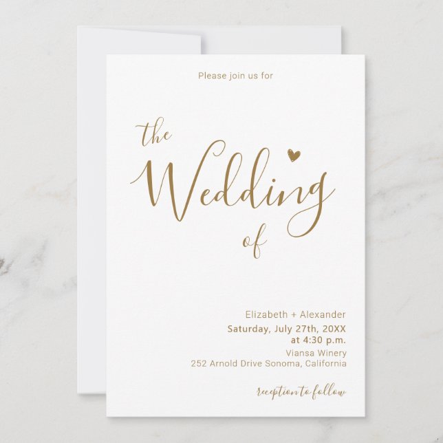 Gold Calligraphy Heart Script QR Code Wedding  Invitation (Front)