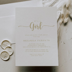 Gold Calligraphy It's A Girl Baby Shower  Invitation