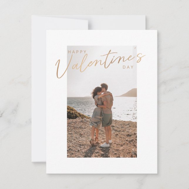 Gold Calligraphy Love Photo Valentine’s Day Holiday Card (Front)