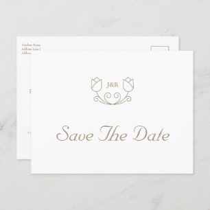 Gold Calligraphy Monogram Tulip Save The Date Invitation Postcard