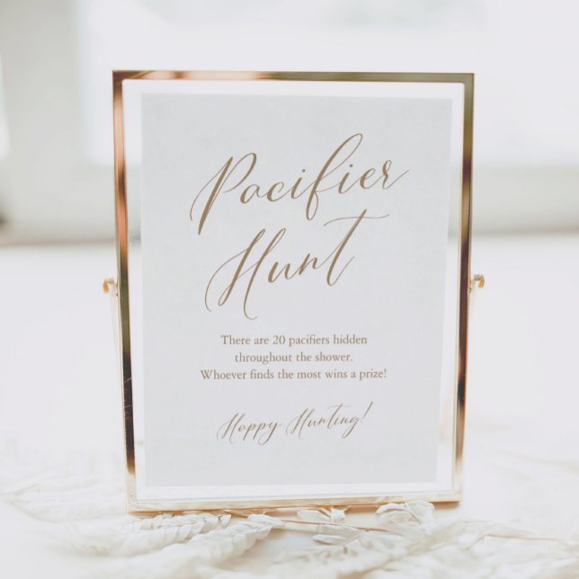 Gold Calligraphy Pacifier Hunt Baby Shower Game Poster (Creator Uploaded)