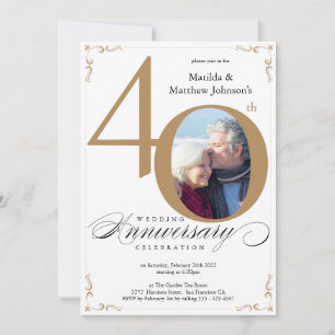 Gold Calligraphy Photo 40th Wedding Anniversary Invitation