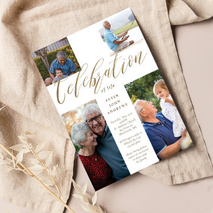 Gold Calligraphy Photo Cross Celebration of Life Invitation