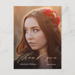 Gold Calligraphy Photo Graduation Thank You Postcard