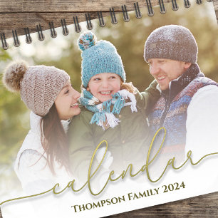 Gold Calligraphy Photo Months Stylish Script Calendar