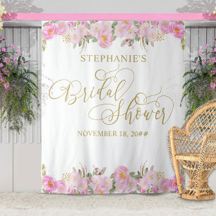 Gold Calligraphy Pink Floral Bridal Shower Tapestry