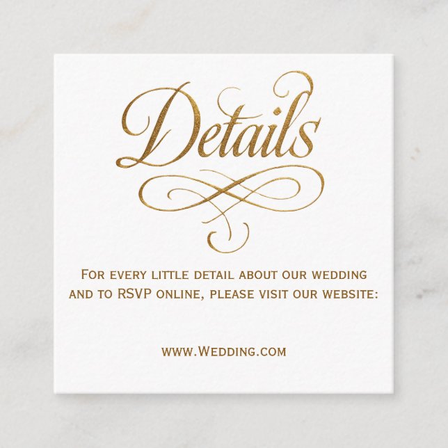 Gold Calligraphy QR Wedding Details Card (Front)