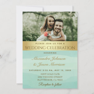 Gold Calligraphy Sage Green Photo Invitation