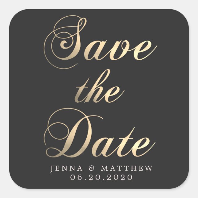 Gold Calligraphy Save the Date Sticker (Front)