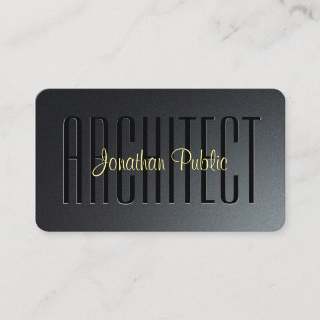 Gold Calligraphy Script Black & Grey Architect Business Card (Front)