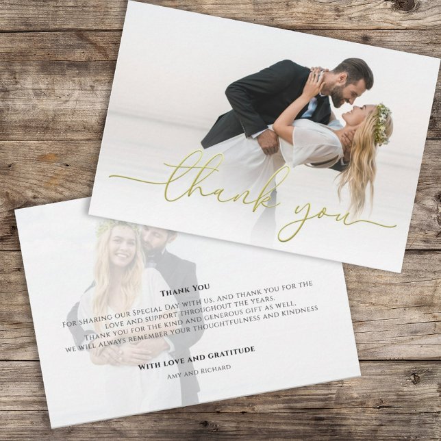 Gold Calligraphy Script Love and Gratitude Photo Thank You Card (Creator Uploaded)