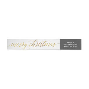 Gold Calligraphy Script Merry Christmas Faux Foil Wrap Around Label