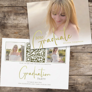 Gold Calligraphy Script Minimalist Photo QR Code  Invitation