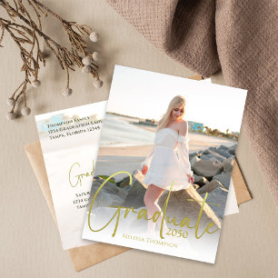 Gold Calligraphy Script Minimalist Two Photo  Postcard